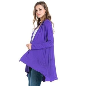 TRÏBE Purple Long Sleeve Open Front Draped Cardigan Cover Up Size MED NWT